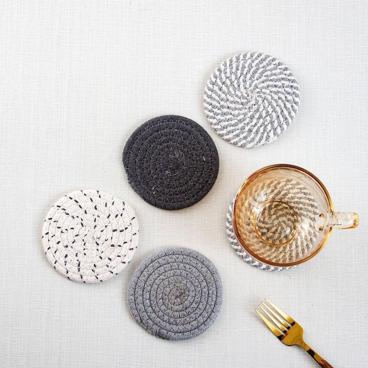 8PCS Round Cotton Woven Coaster Heat Resistant Thick Insulation Dining Table view 14