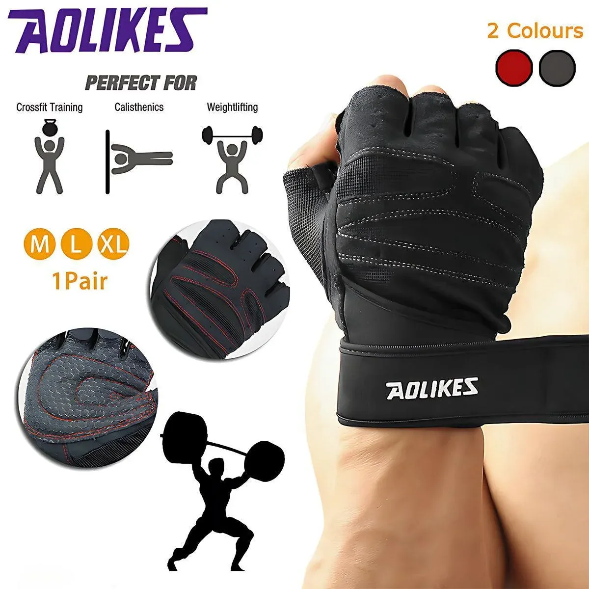 L Size Weight Lifting Gloves Gym Bodybuilding Fitness Workout Cycling Crossfit view 2