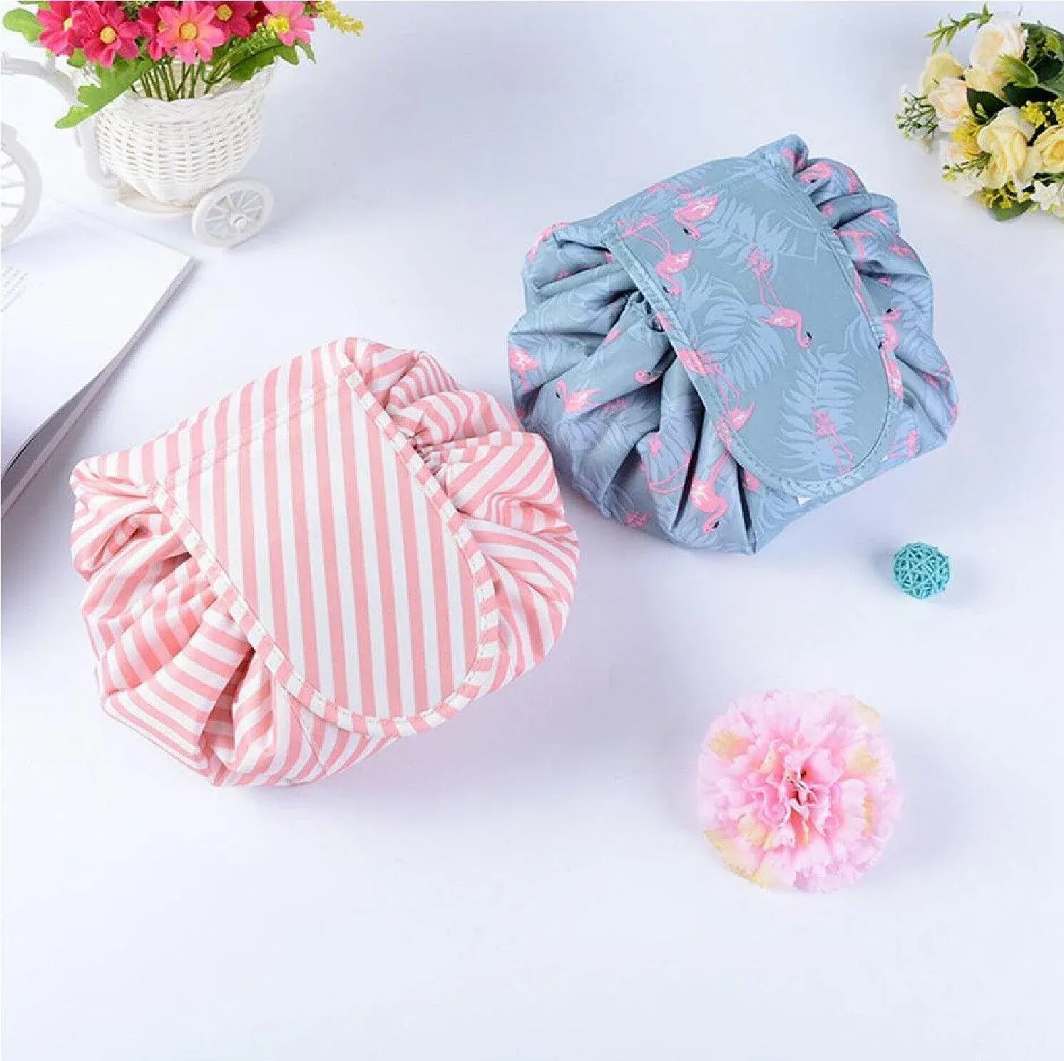 Portable Travel Makeup Bag Drawstring Cosmetic Pouch Lazy Storage Organiser view 8