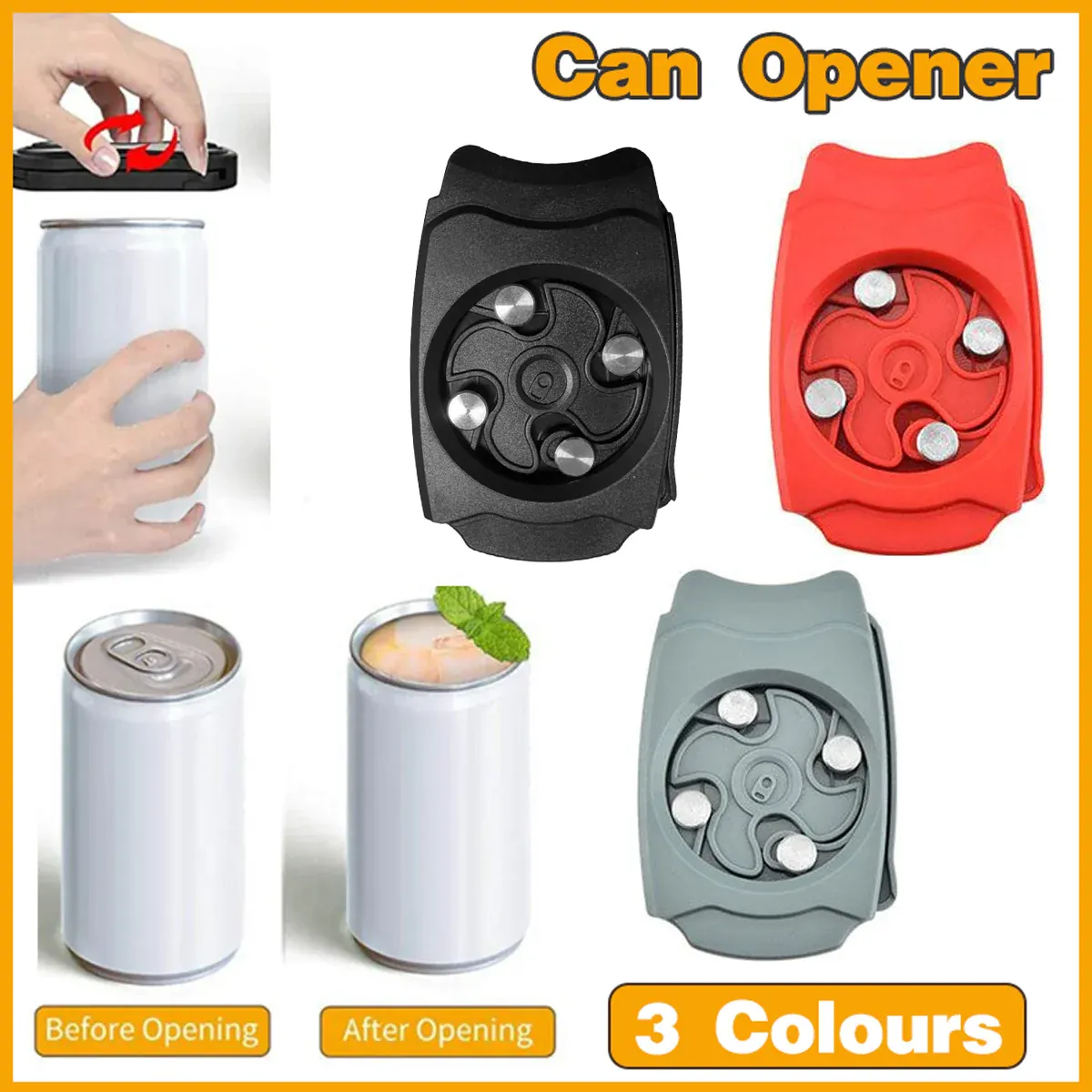 Topless Can Opener Manual Kitchen Tool for Beer Soda and Tin Bottles - Red view 2