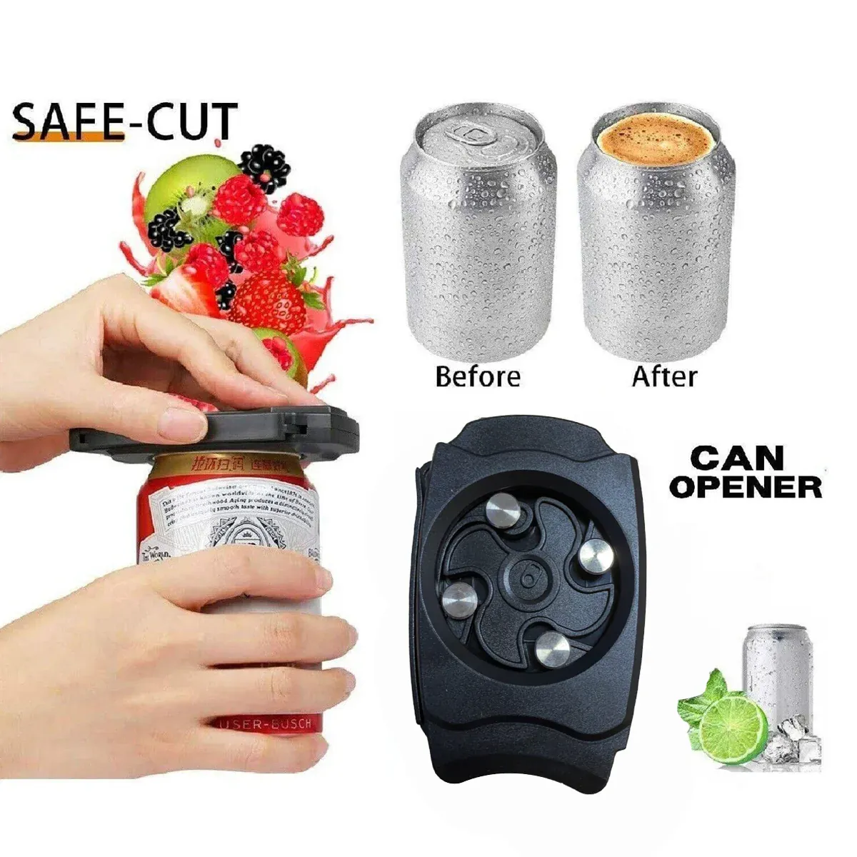 Topless Can Opener Manual Kitchen Tool for Beer Soda and Tin Bottles - Red view 10