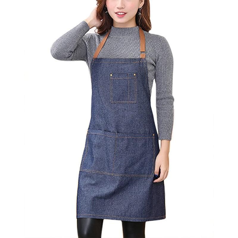 Adjustable Denim Apron Pocket Hanging Neck Cooking Kitchen Baking Bar Cafe Chefs view 8