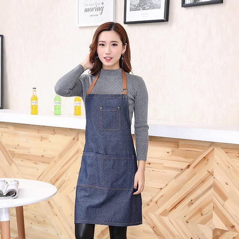 Adjustable Denim Apron Pocket Hanging Neck Cooking Kitchen Baking Bar Cafe Chefs view 10