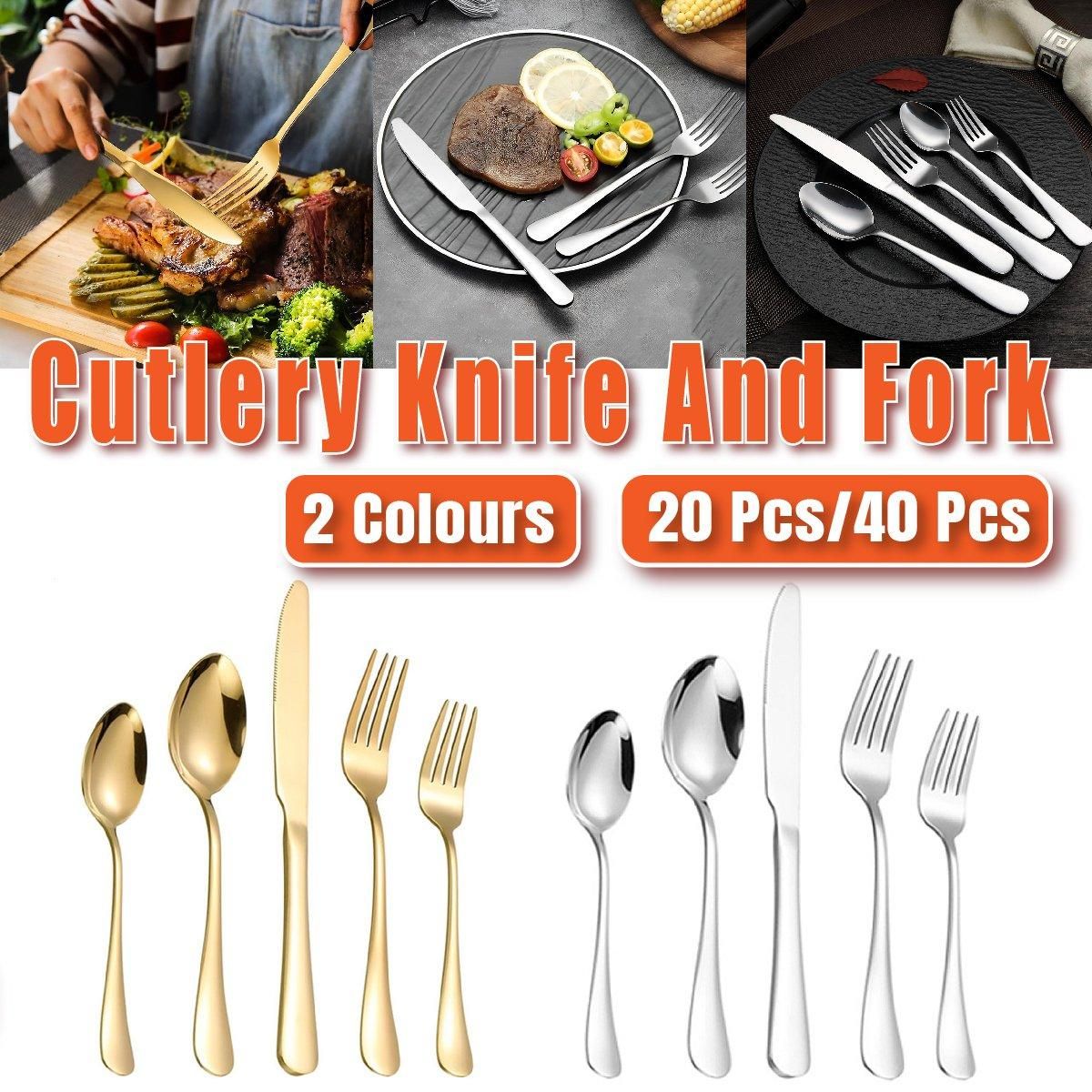 20/40pcs Stainless Steel Cutlery Set Knife Fork Spoon Western Hotel Tableware view 2