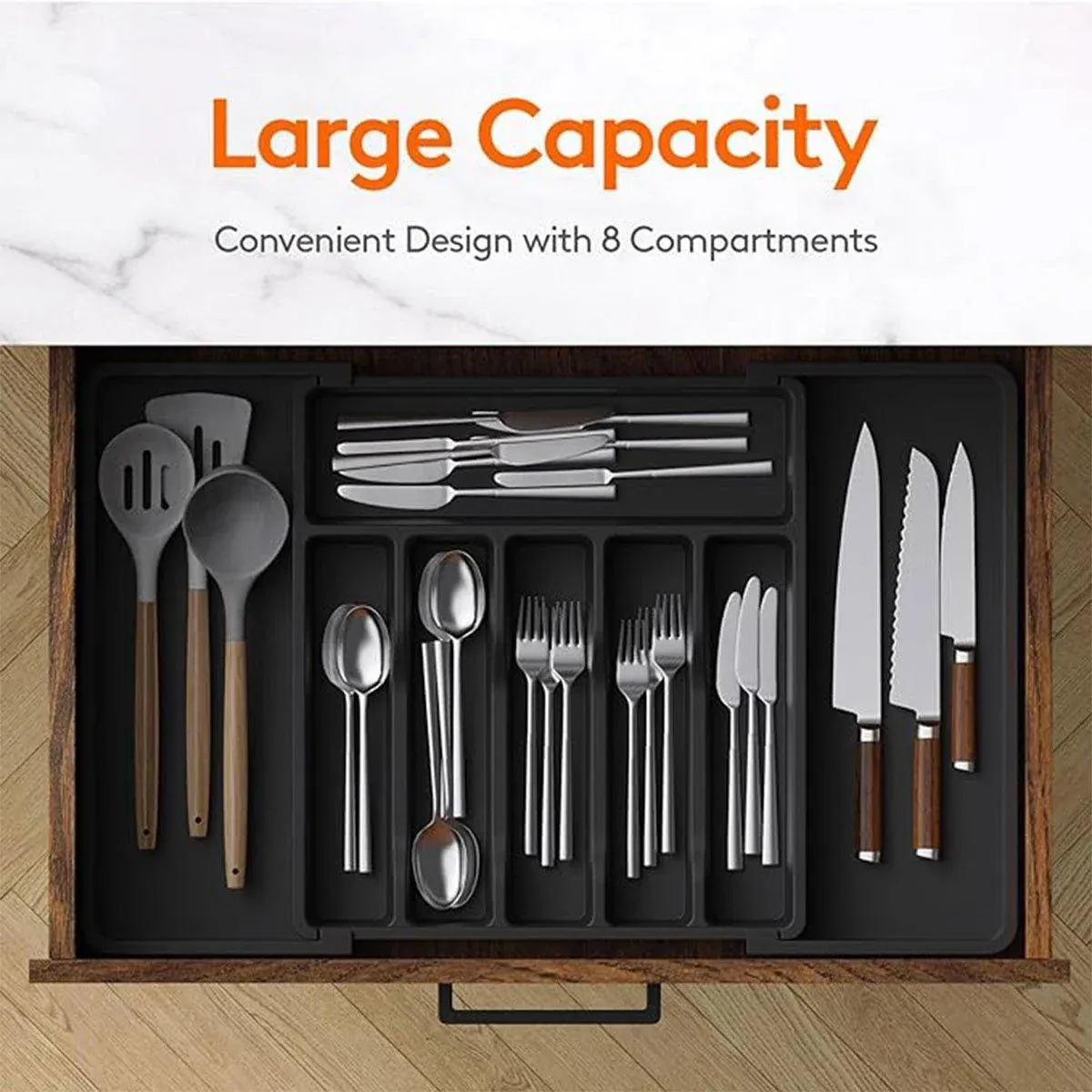 Extendable Cutlery Storage Box Household Portable Retractable Tray Organizer view 6