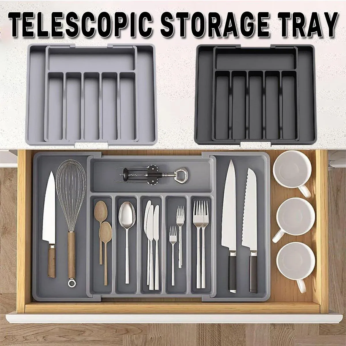 Extendable Cutlery Storage Box Household Portable Retractable Tray Organizer view 15