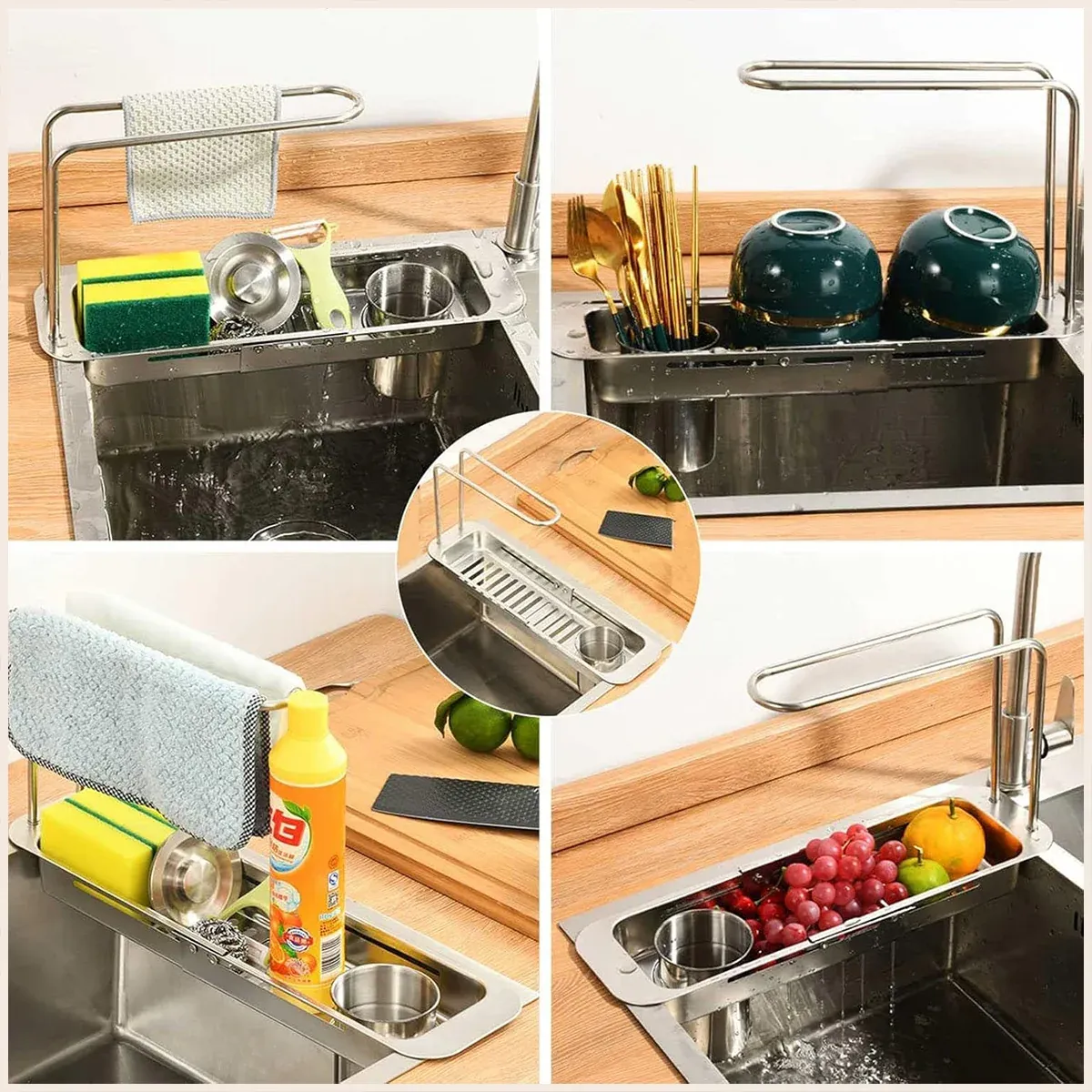 Retractable Kitchen Sink Draining Rack Water Filter Basket Storage Shelf Home view 5