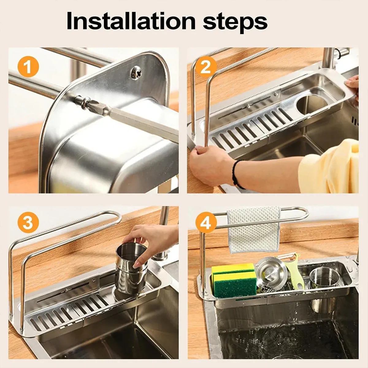 Retractable Kitchen Sink Draining Rack Water Filter Basket Storage Shelf Home view 6