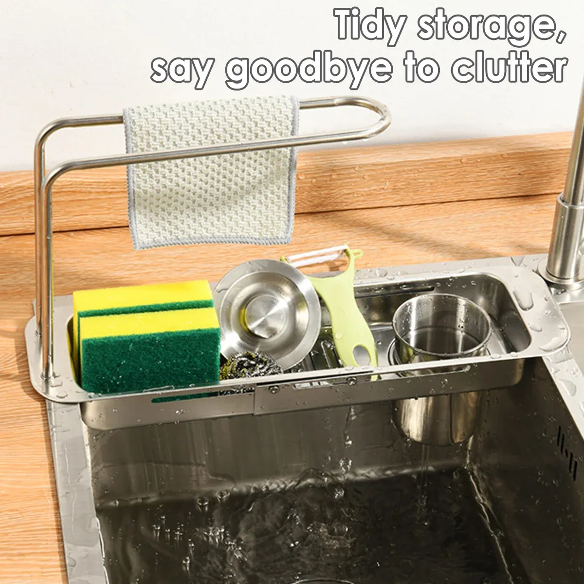 Retractable Kitchen Sink Draining Rack Water Filter Basket Storage Shelf Home view 8