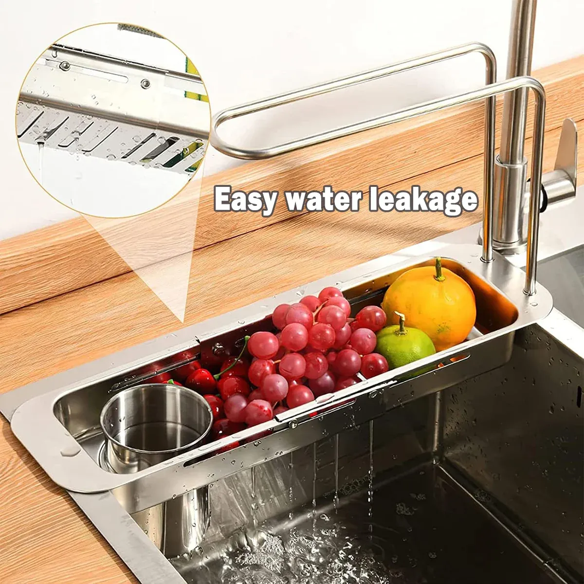 Retractable Kitchen Sink Draining Rack Water Filter Basket Storage Shelf Home view 9