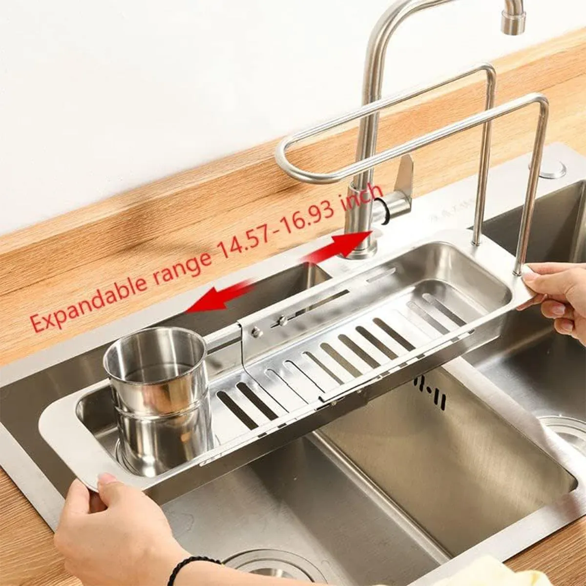 Retractable Kitchen Sink Draining Rack Water Filter Basket Storage Shelf Home view 11
