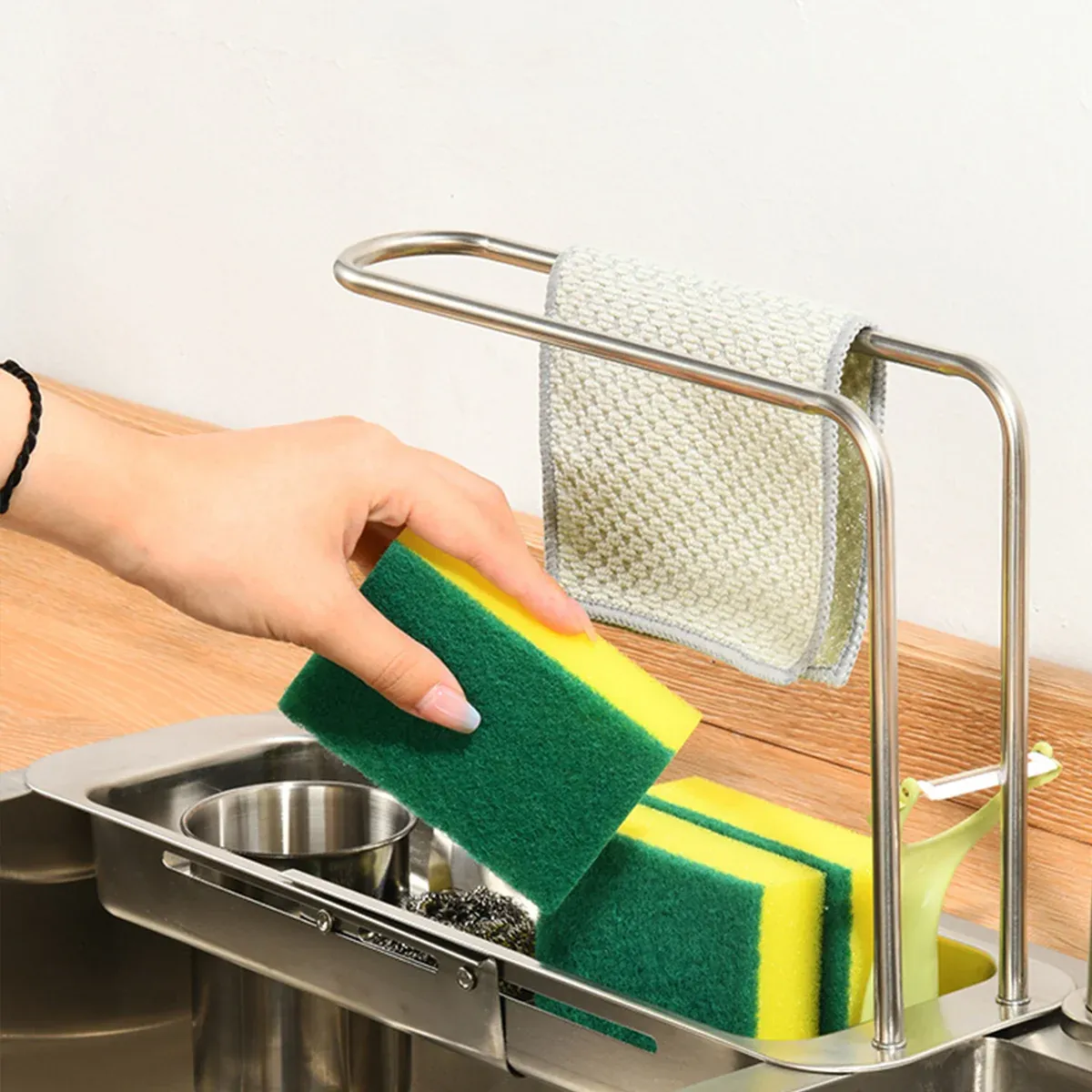 Retractable Kitchen Sink Draining Rack Water Filter Basket Storage Shelf Home view 14
