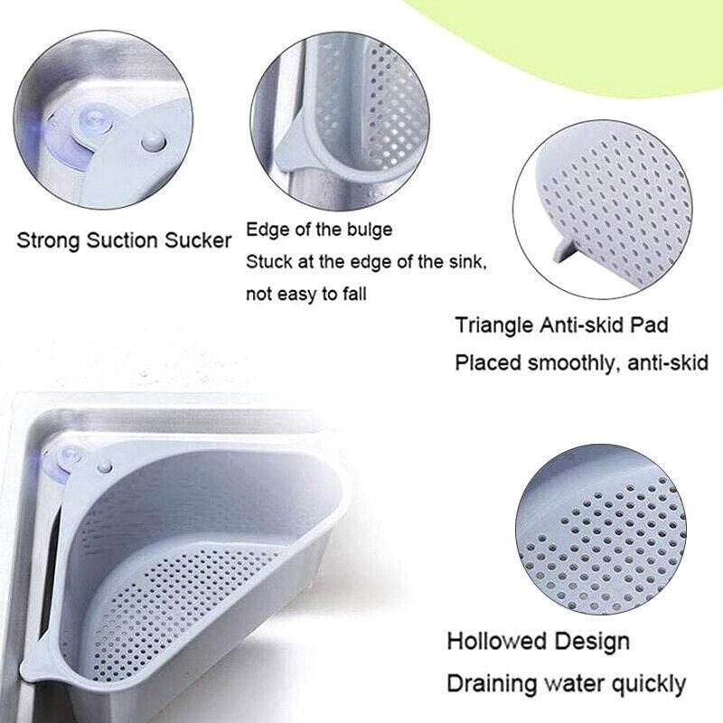 Triangle Sink Kitchen Storage Drain Basket Rack Shelf Holder Strainer view 6