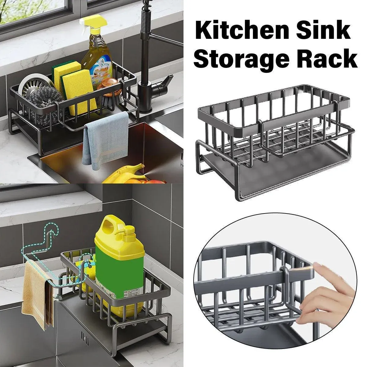 Kitchen Sink Caddy Storage Organizer Steel Sponge Soap Brush Holder Faucet Rack — image 1