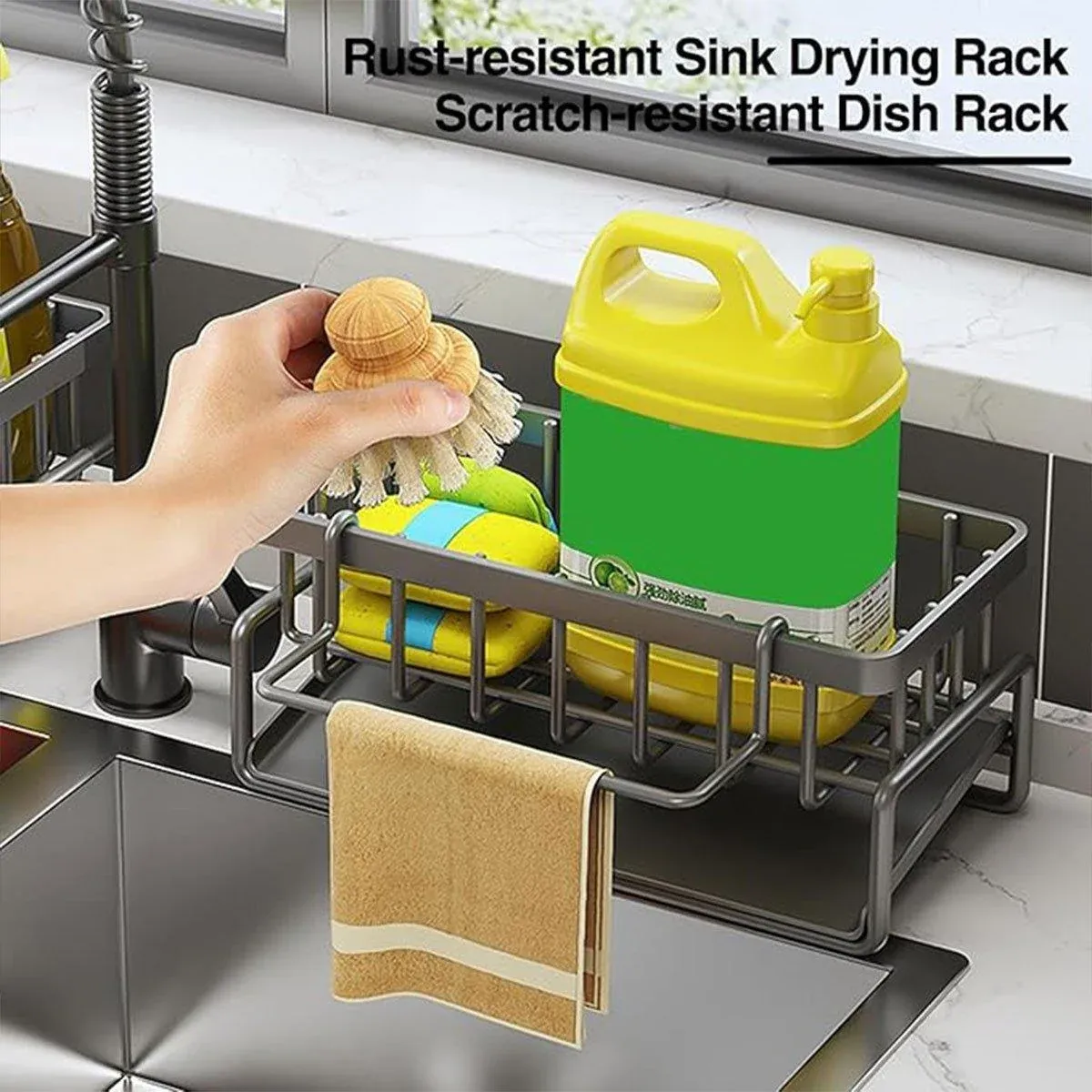 Kitchen Sink Caddy Storage Organizer Steel Sponge Soap Brush Holder Faucet Rack view 6