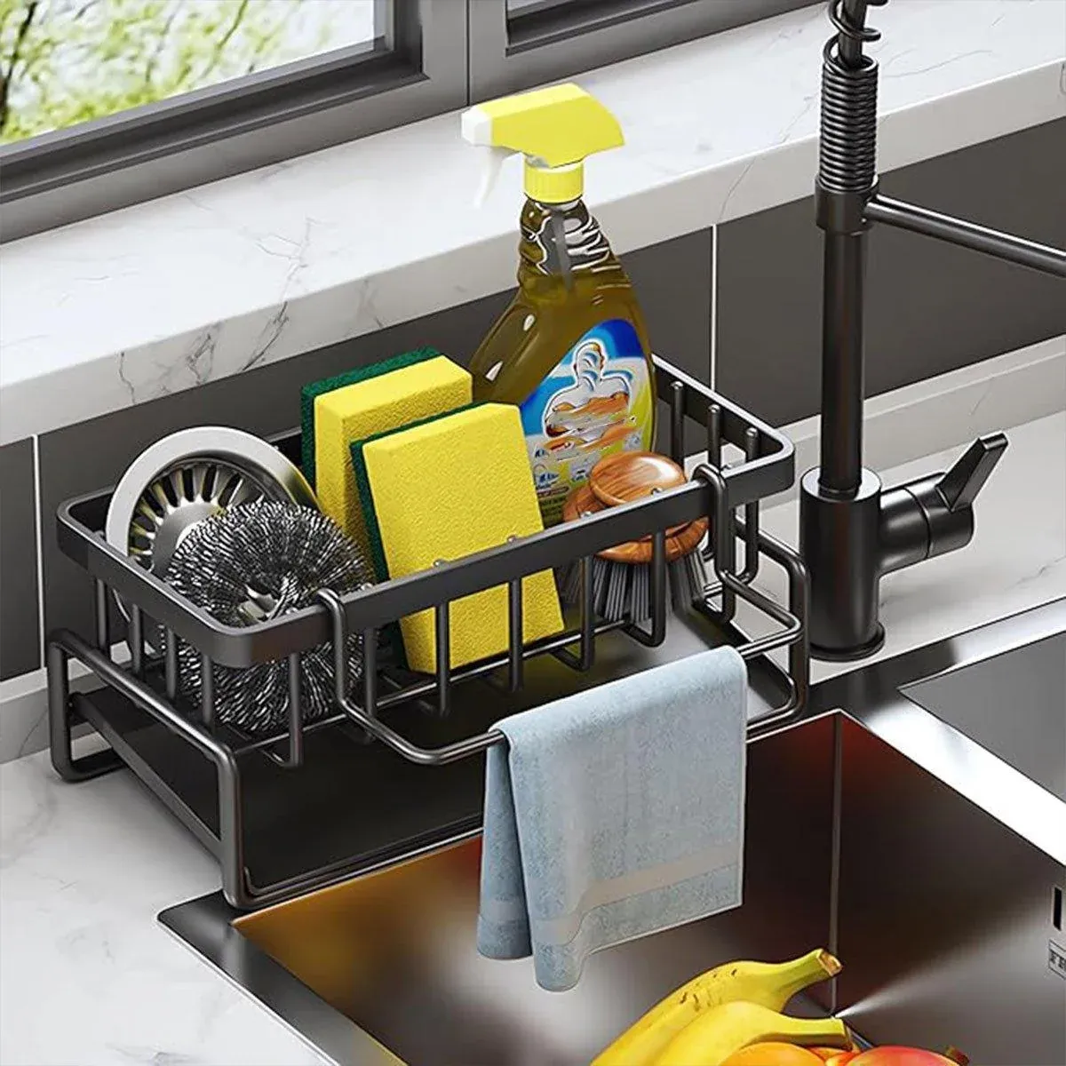 Kitchen Sink Caddy Storage Organizer Steel Sponge Soap Brush Holder Faucet Rack view 13