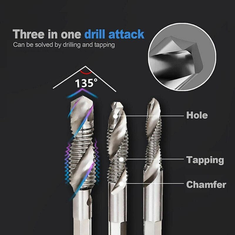 6X Hss Hex Shank Tap Drill Bits Metric Thread Screw Tapping Compound Set Tool view 4