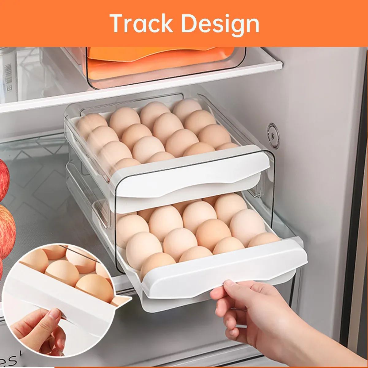 Plastic Double-Layer Egg Storage Box Food Grade Refrigerator Drawer Organizer view 9
