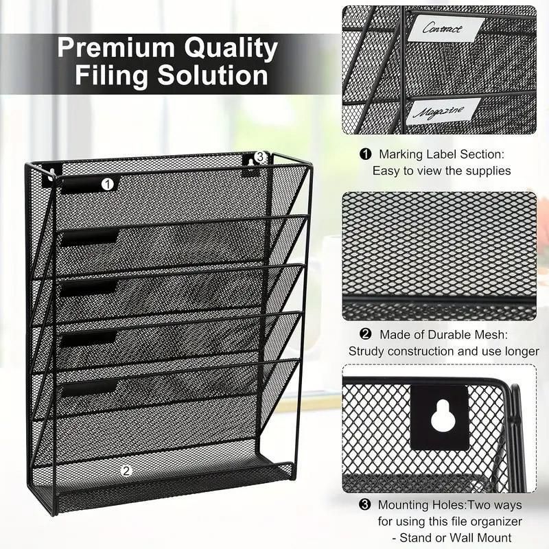 5 Tier Iron File Organiser Desktop File Management Shelf for Office Storage Desk view 10