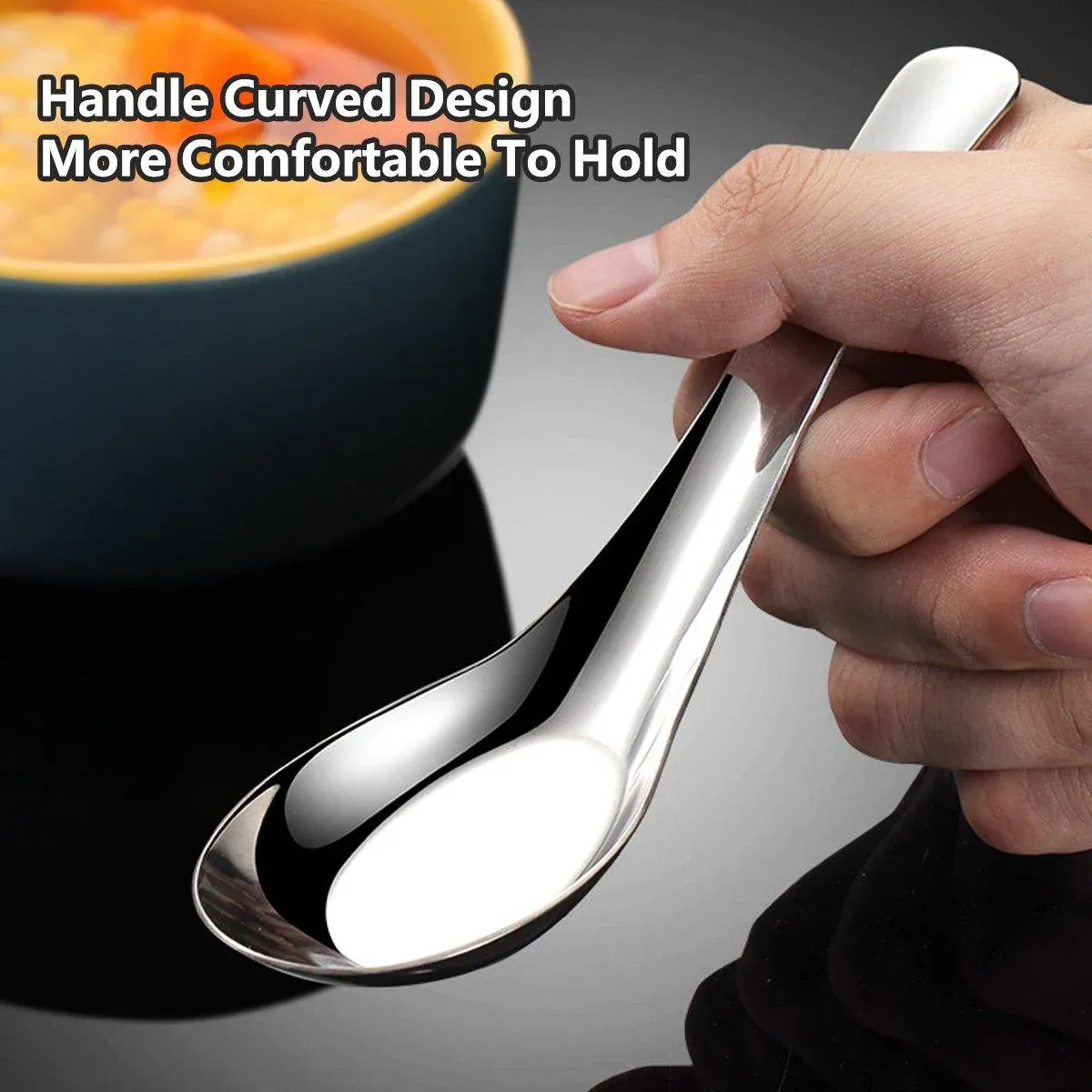 10pcs Stainless Steel Flat Bottom Spoon Household Kitchen Dining Soup Spoon Set view 5