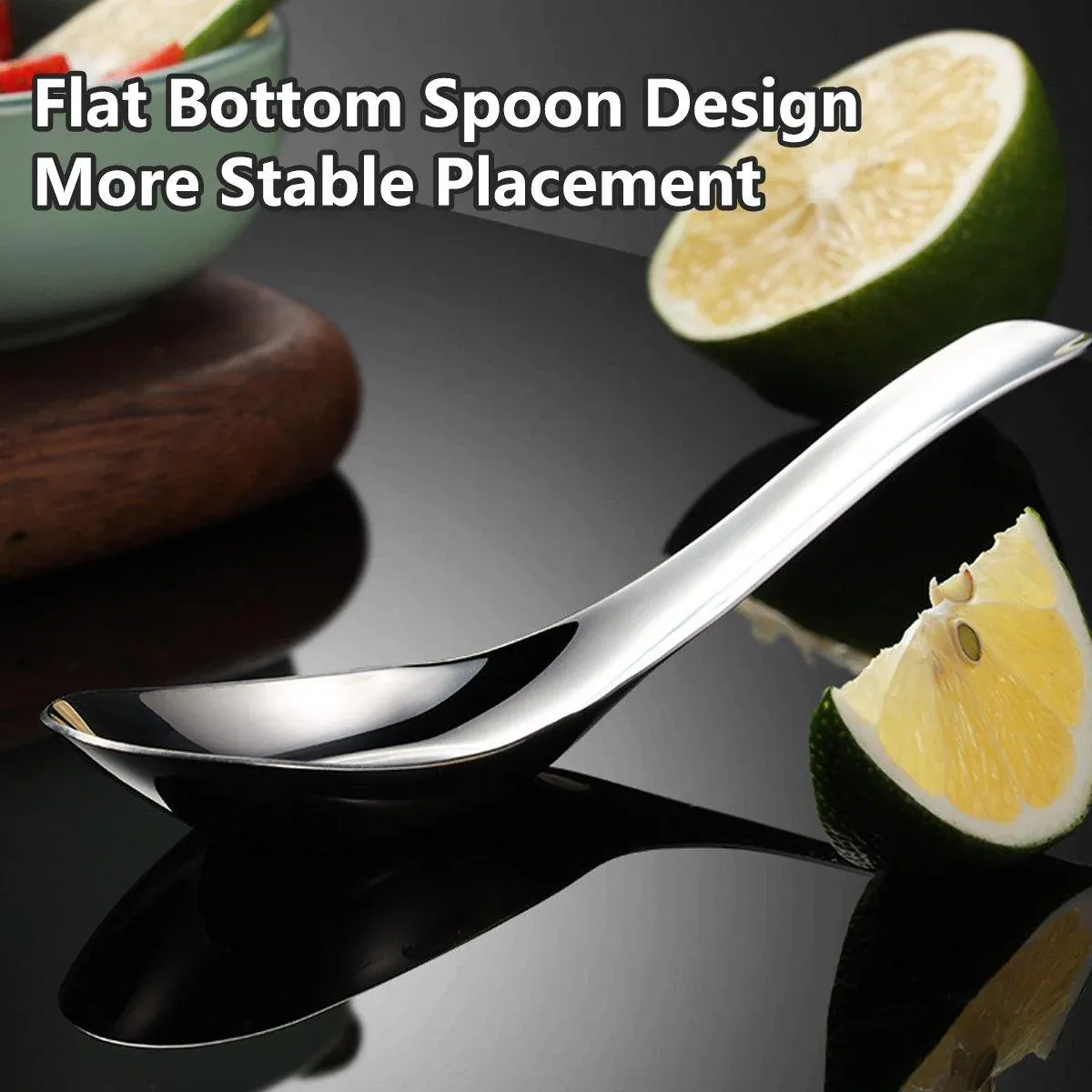 10pcs Stainless Steel Flat Bottom Spoon Household Kitchen Dining Soup Spoon Set view 6