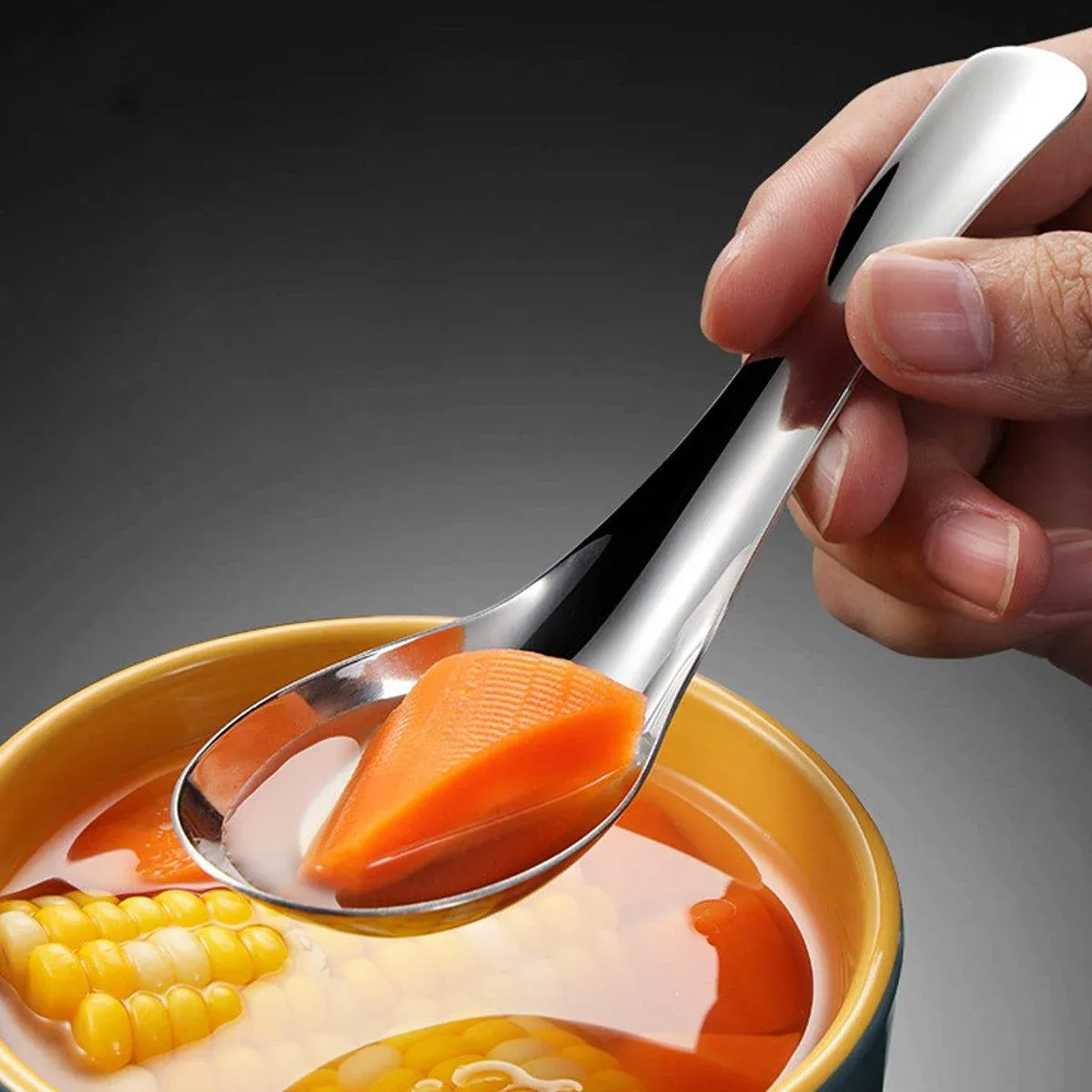 10pcs Stainless Steel Flat Bottom Spoon Household Kitchen Dining Soup Spoon Set view 8