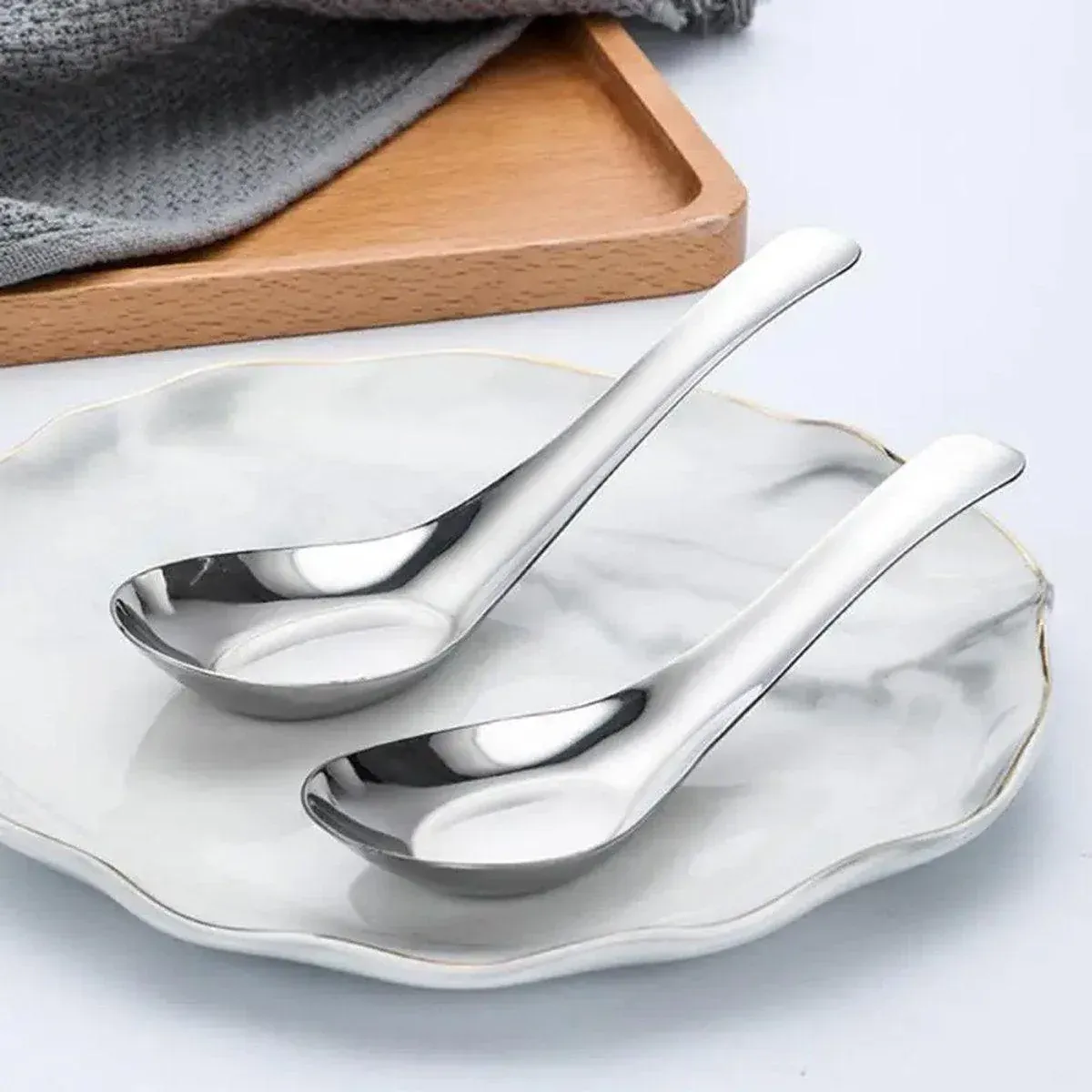 10pcs Stainless Steel Flat Bottom Spoon Household Kitchen Dining Soup Spoon Set view 9