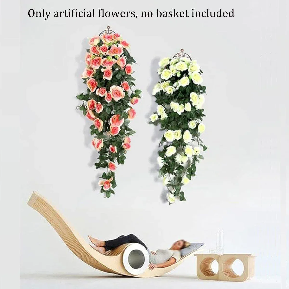 2PCS Artificial Rose Flower Garland Hanging Vine Home Wall Decor Fake Rattan - Red view 6
