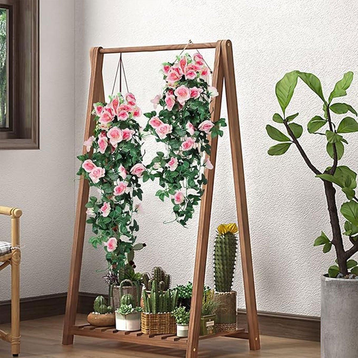 2PCS Artificial Rose Flower Garland Hanging Vine Home Wall Decor Fake Rattan - Red view 8