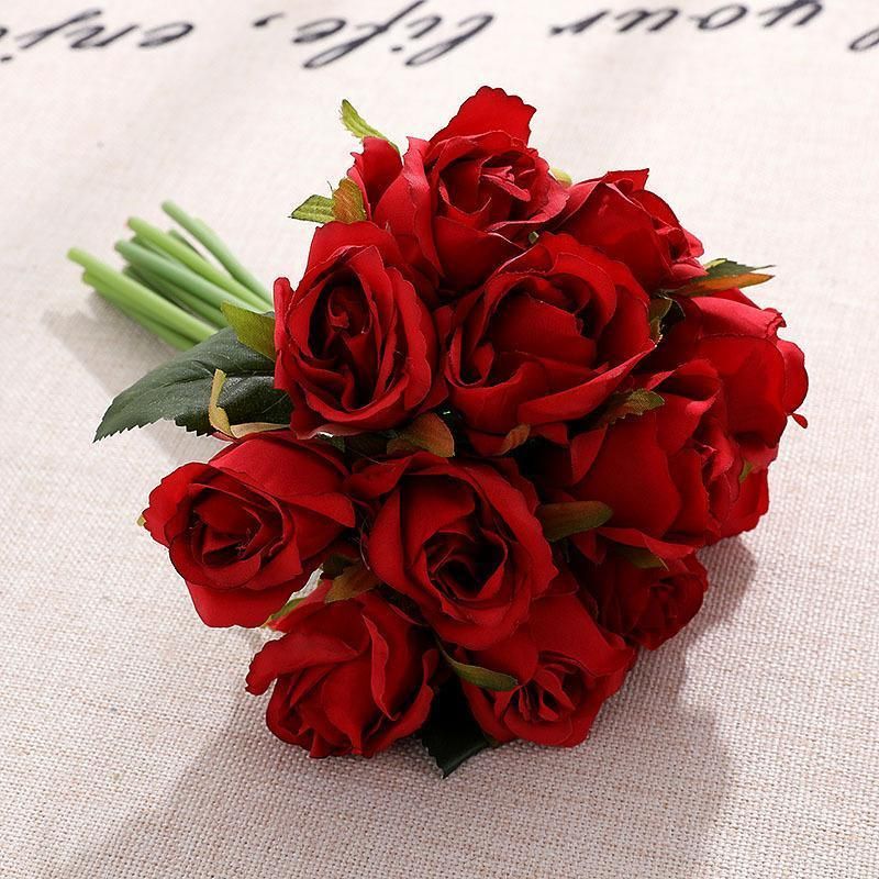 12 Heads Silk Rose Artificial Flowers Fake Bouquet - Champagne view 7