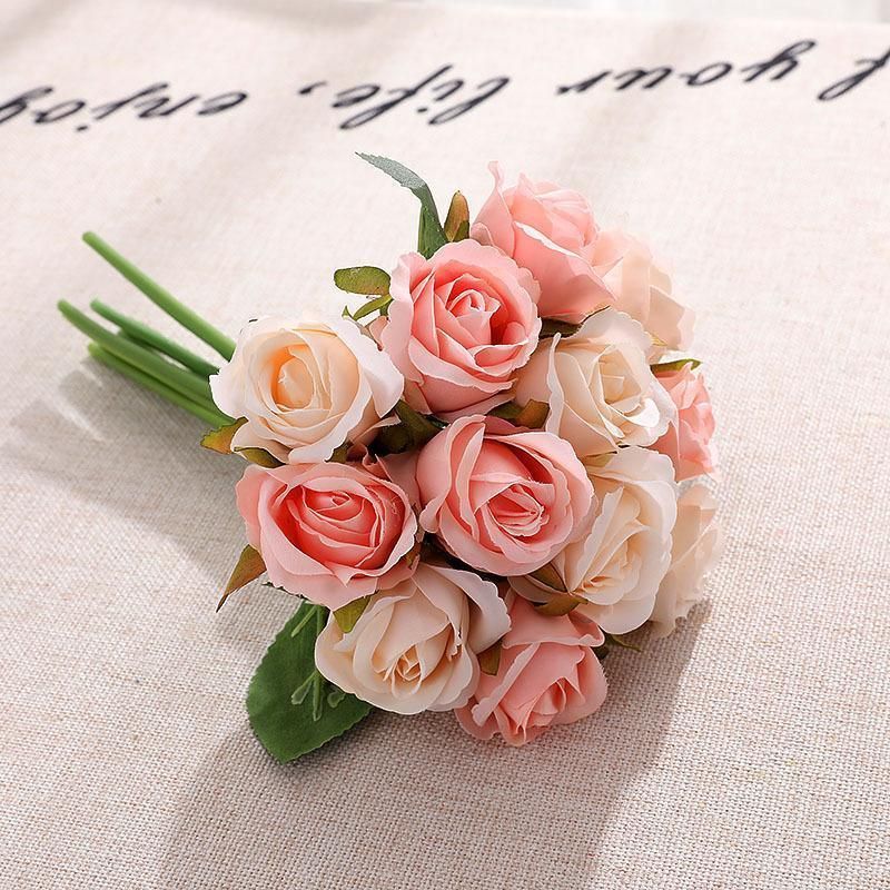 12 Heads Silk Rose Artificial Flowers Fake Bouquet - Champagne view 11