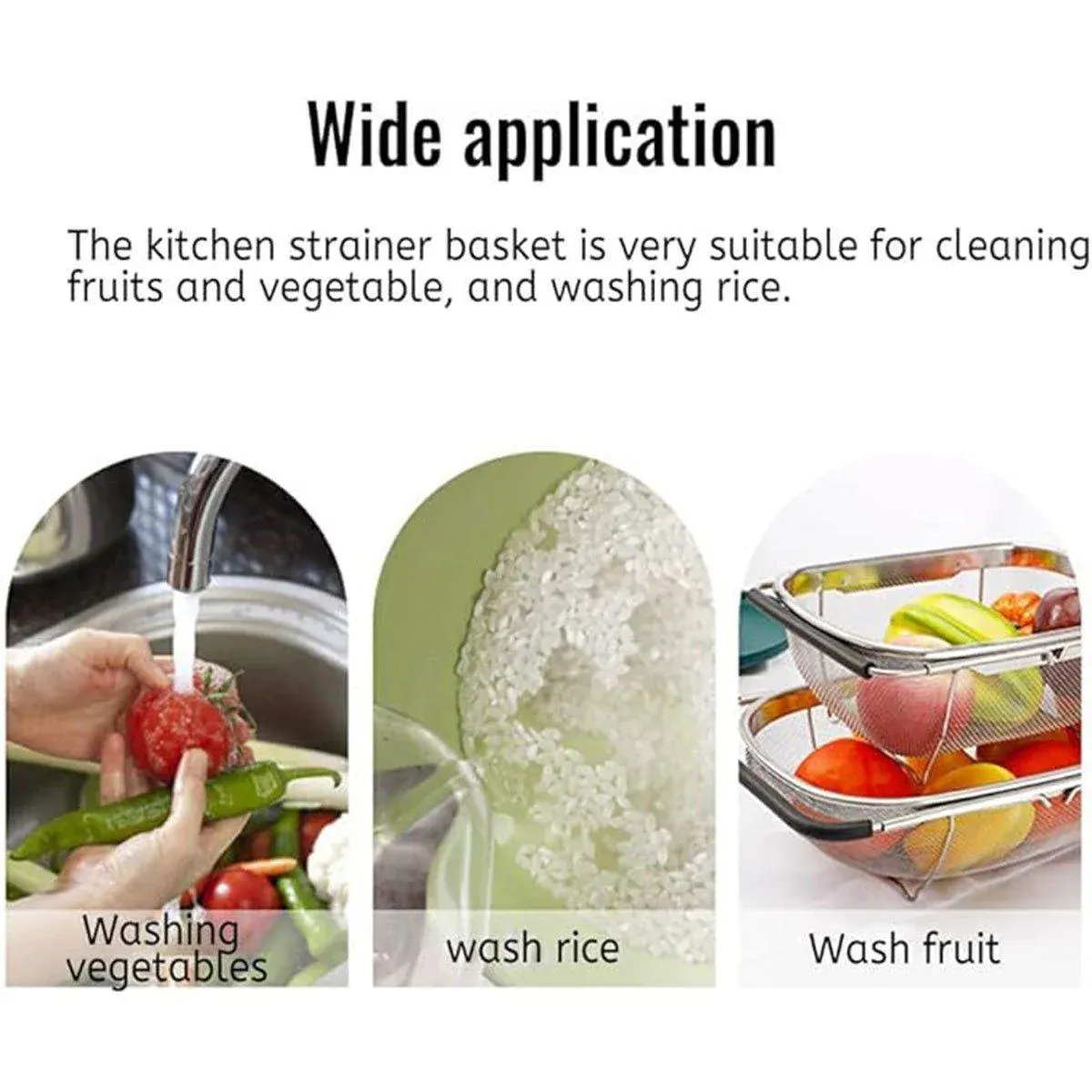 Stainless Steel Telescopic Sink Basket Multipurpose Fruit Vegetable Strainer view 6