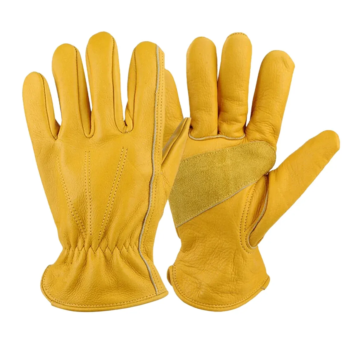 Golden Yellow Cowhide Work Gloves Full Finger Gardening DIY Home Maintenance — image 1