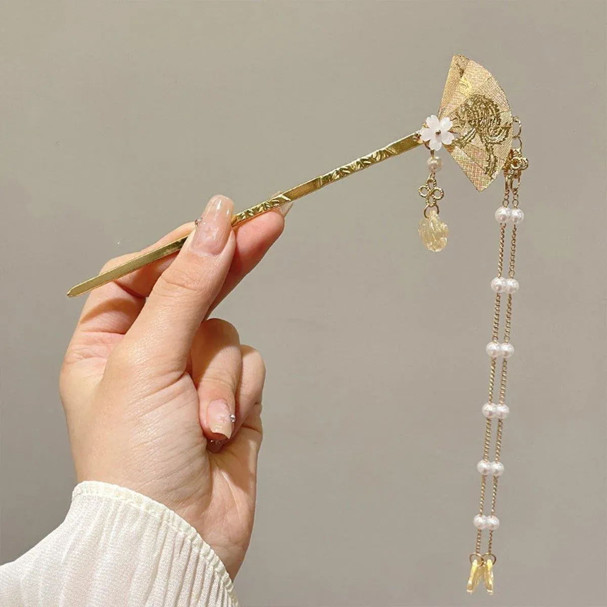 Chinese Style Hanfu Hairpin Folding Fan Fringe Headdress Accessories view 9