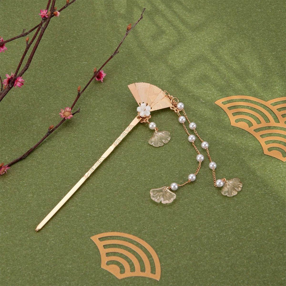 Chinese Style Hanfu Hairpin Folding Fan Fringe Headdress Accessories view 12
