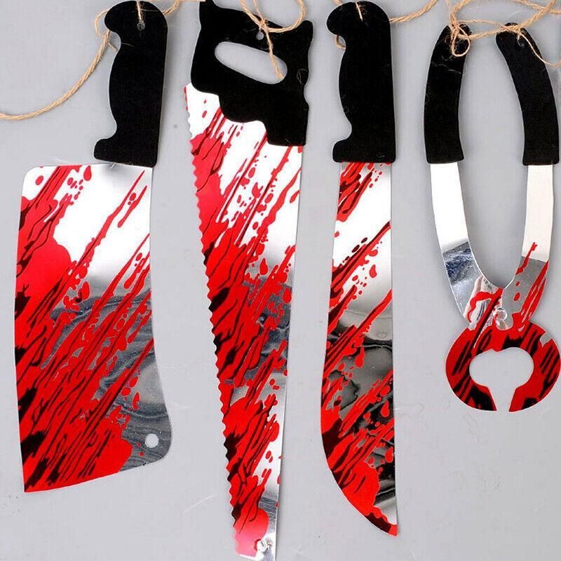 8Pcs Hanging Bloody Weapons Halloween Horror Props Garland Banner Decoration Au view 3