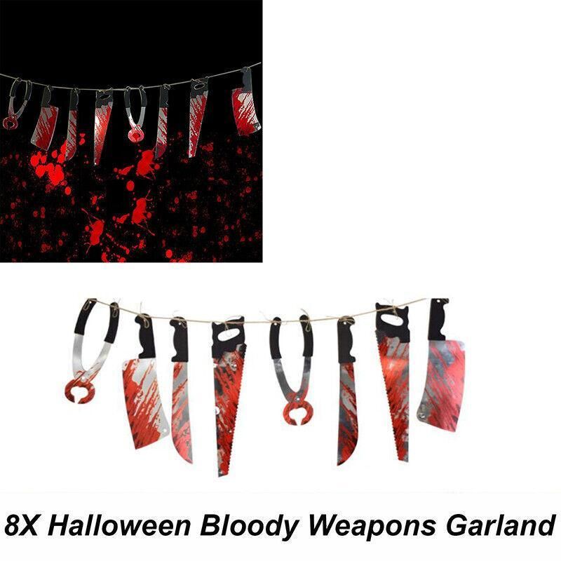 8Pcs Hanging Bloody Weapons Halloween Horror Props Garland Banner Decoration Au view 4