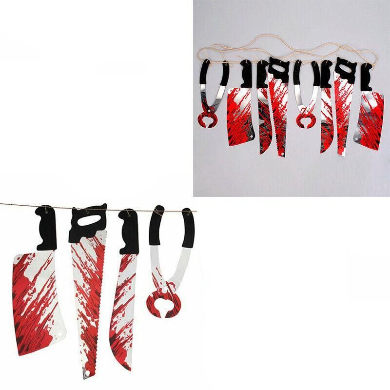8Pcs Hanging Bloody Weapons Halloween Horror Props Garland Banner Decoration Au view 7