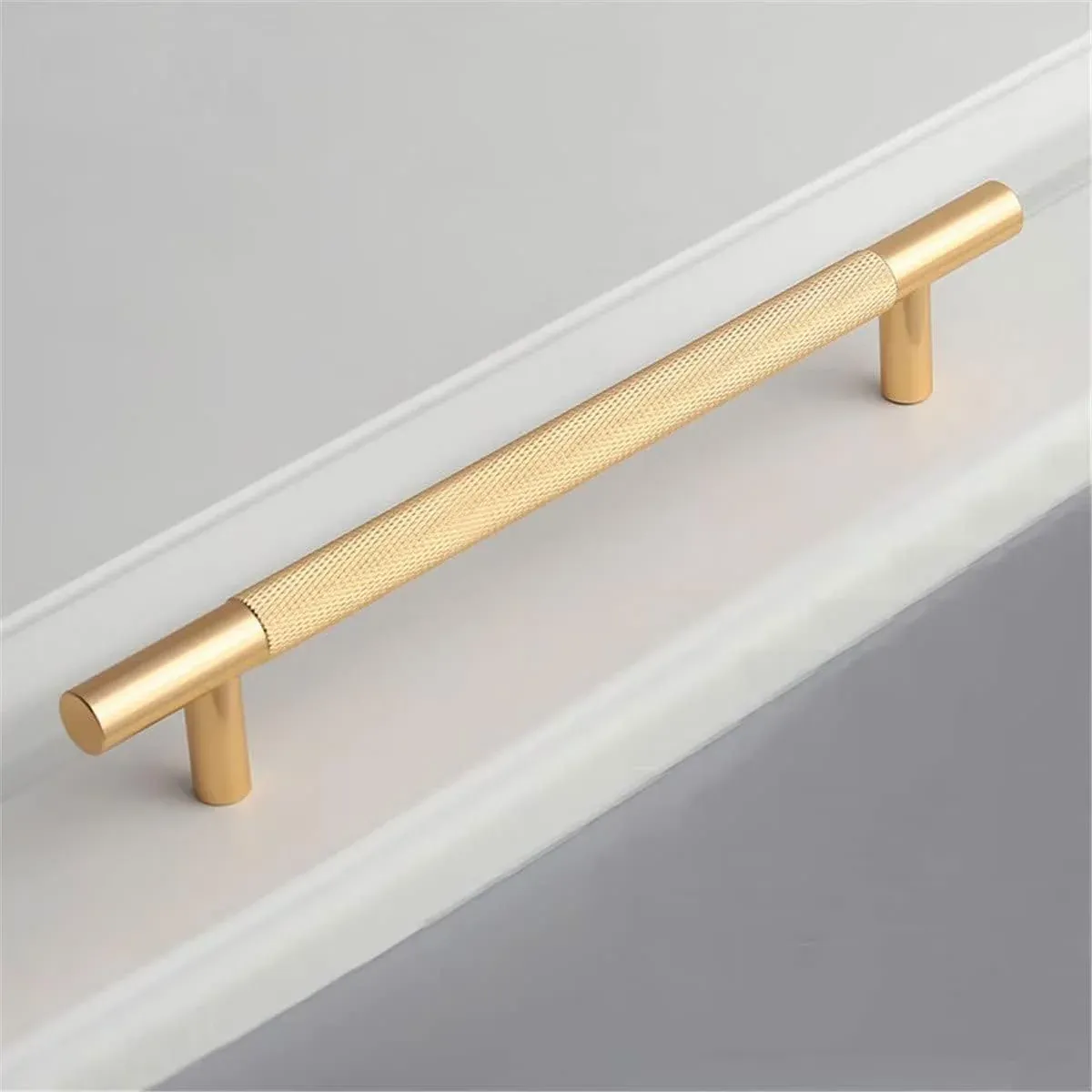 Light Luxury Cabinet Handle Full Copper Gold Straight Knurled Drawer Door Pull view 14