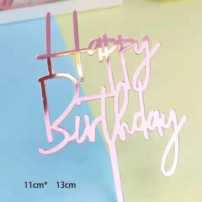 Happy Birthday Acrylic Cake Topper Cake Decoration Golden Silver Party view 5