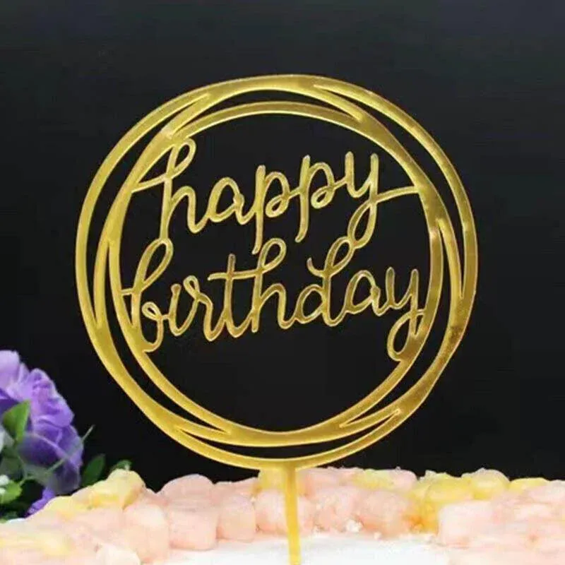 Happy Birthday Acrylic Cake Topper Cake Decoration Golden Silver Party view 15