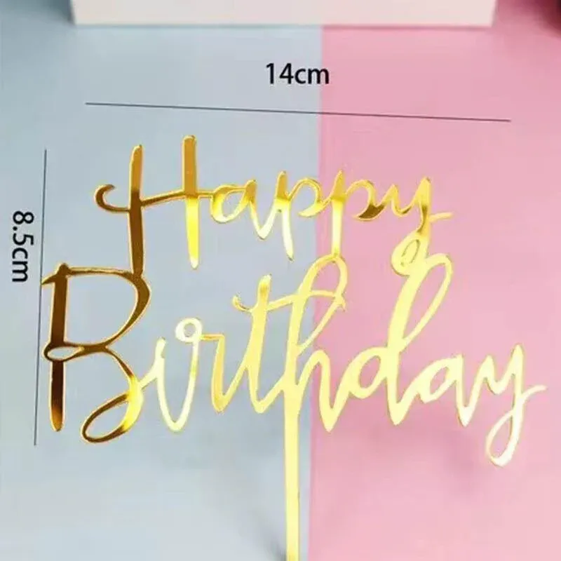 Happy Birthday Acrylic Cake Topper Cake Decoration Golden Silver Party view 12