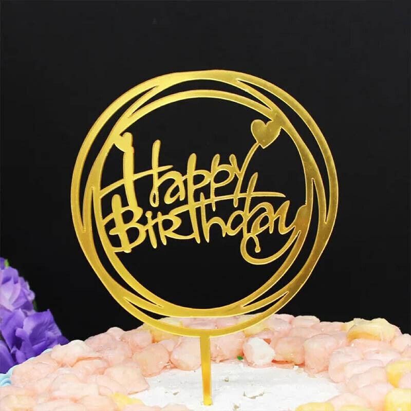 Happy Birthday Acrylic Cake Topper Cake Decoration Golden Silver Party view 14