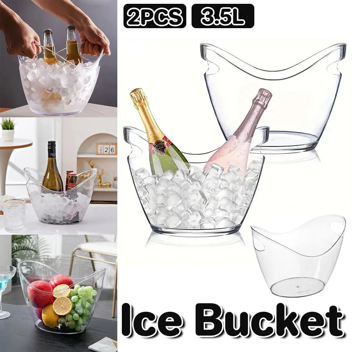 2PCS Transparent 3.5L Ice Bucket Large Capacity Wine Beer Cooler Picnic Basket view 13