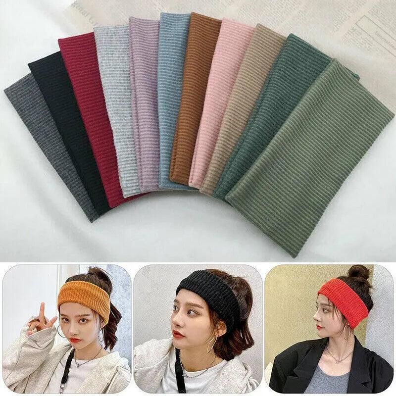 Women Headband Solid Wide Turban Knitted Cotton Hairband Girls Elastic Hair view 6
