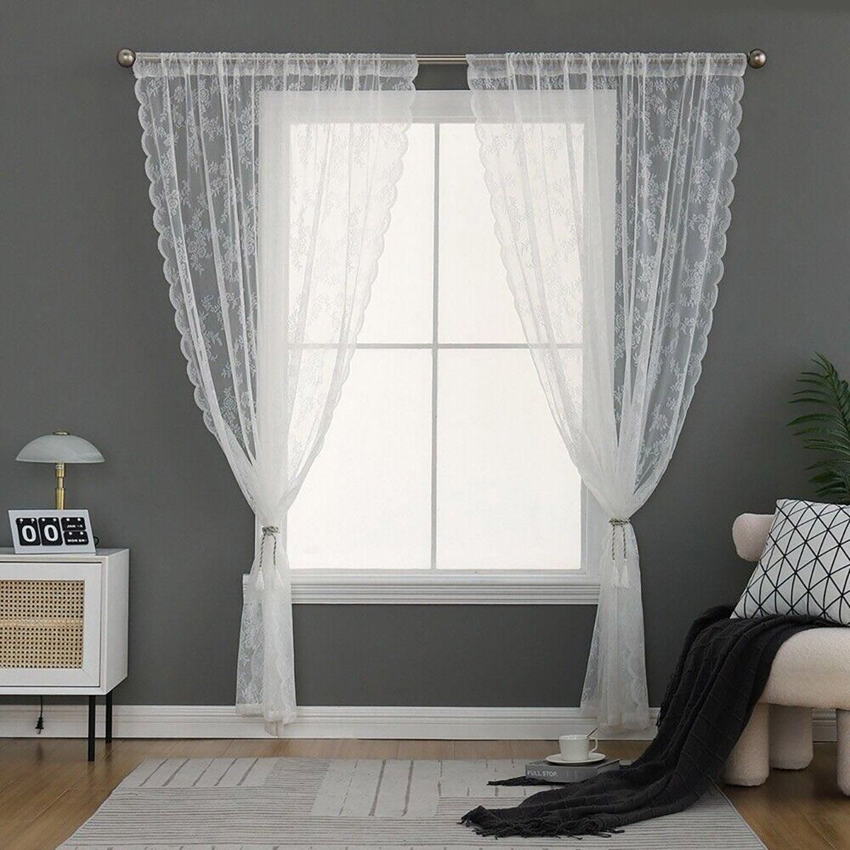 Elegant Lace Curtain Bedroom Window Door Screen Privacy Window Decor - 75*150cm view 4