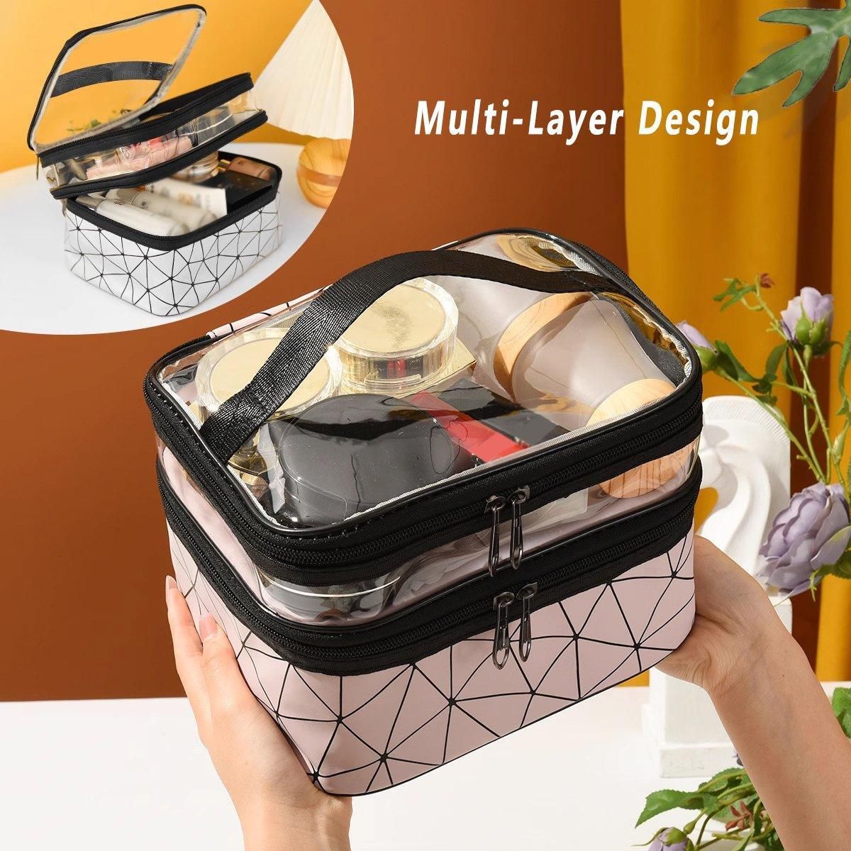Portable Double-Layer Large Capacity Waterproof Cosmetic Bag Travel Toiletry view 5