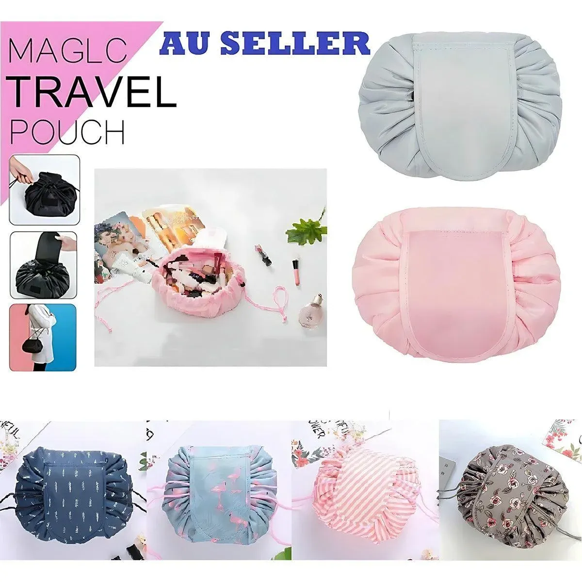 Portable Travel Makeup Bag Drawstring Cosmetic Pouch Lazy Storage Organiser view 2