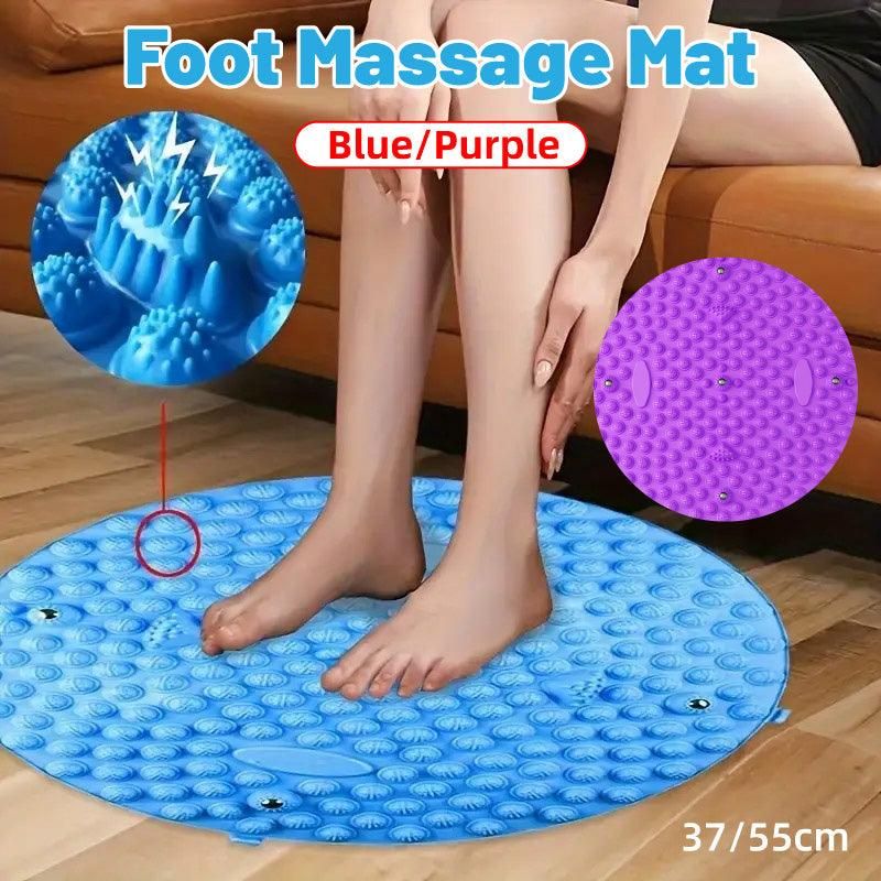 37/55cm Soft Silicone Circular Foot Mat with Textured Surface - Blue-37cm view 15