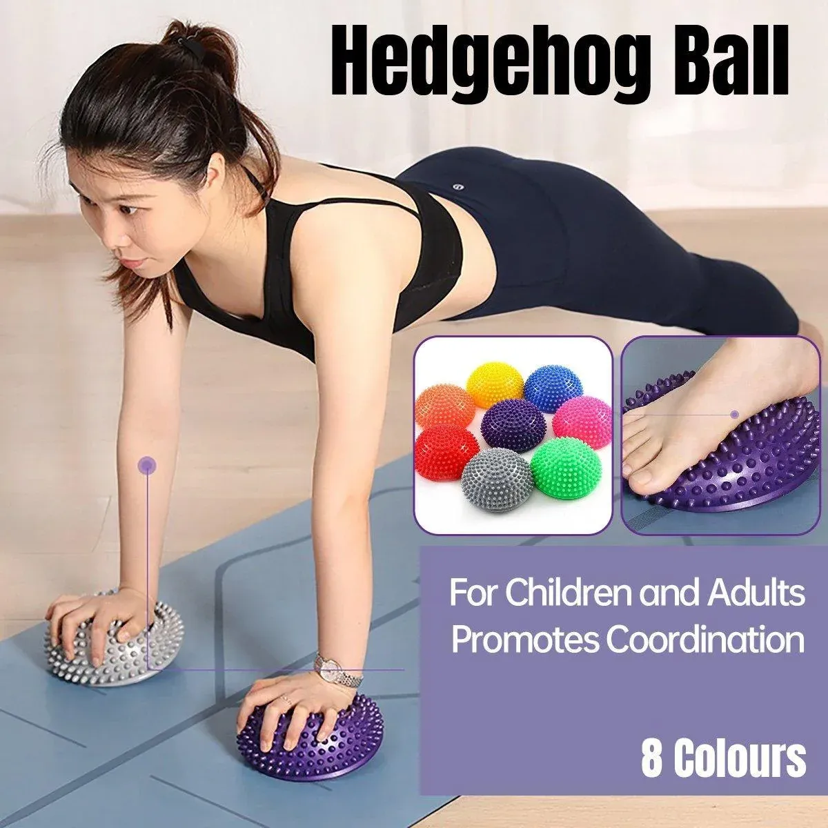 Spiky Massage Ball PVC Half Round Yoga Exercise Foot Hand Cushion - Grey view 2